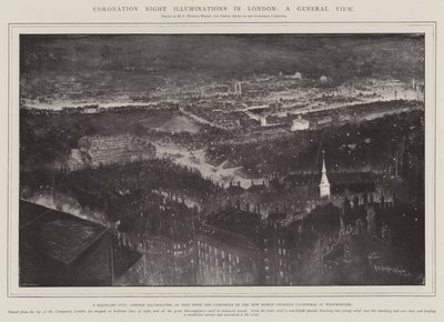 Coronation Night Illuminations in London, a General View, a Rejoicing City, London Illuminated, as seen from the Campanile of the New Roman Catholic Cathedral at Westminster by Henry Charles Seppings Wright